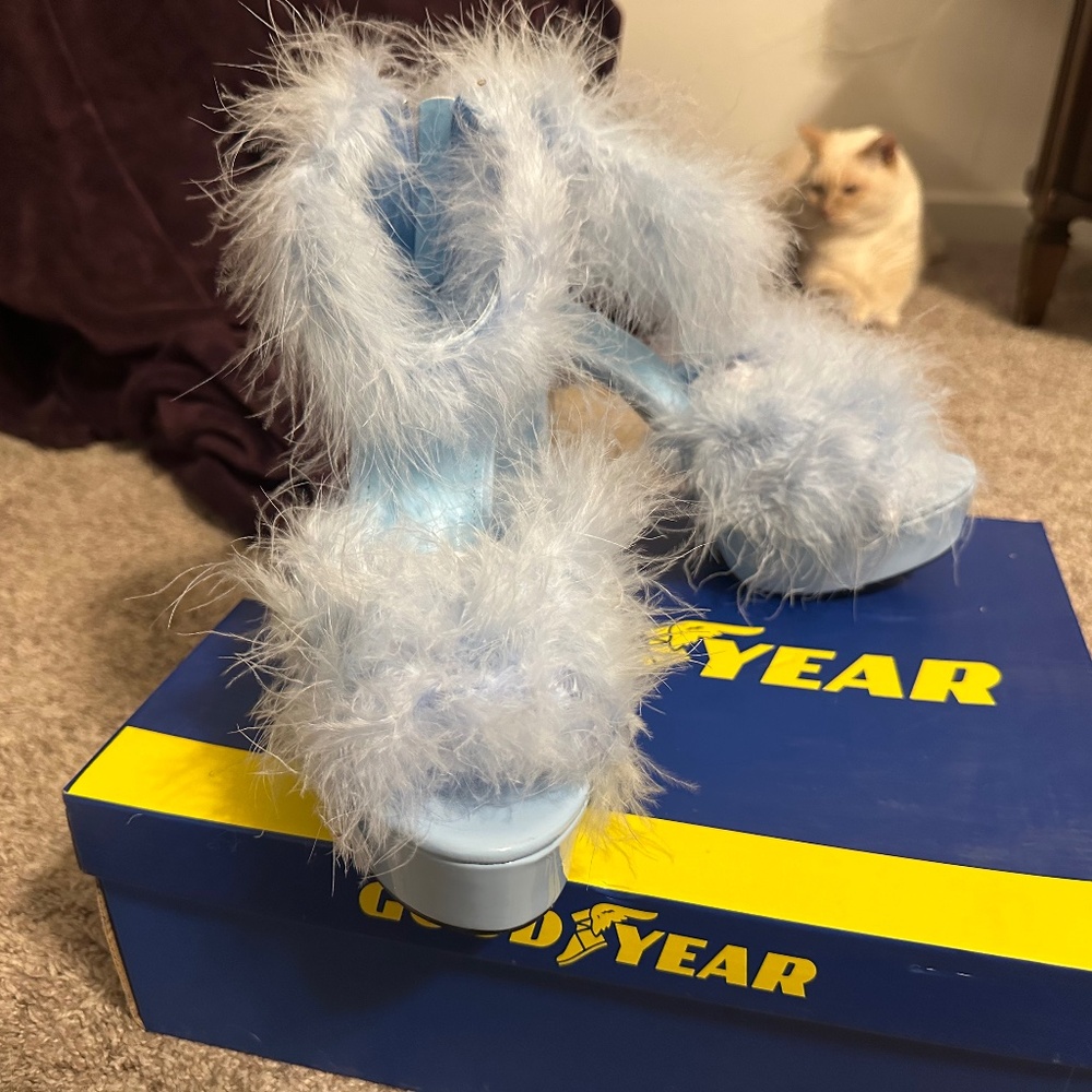 Blue Feathery Shoes